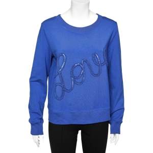 Love Moschino Blue Cotton Knit Love Applique Detail Sweatshirt L