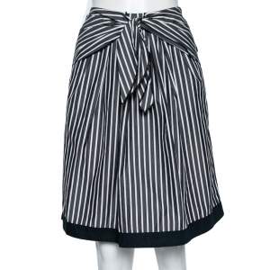 Love Moschino Grey Striped Cotton Front Tie Detailed Knee Length Skirt M