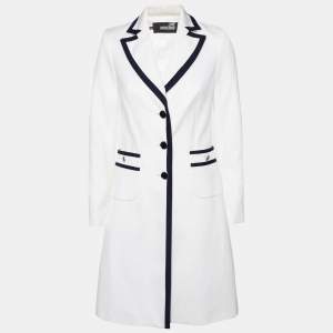 Love Moschino White Textured Cotton Contrast Trimmed Coat M