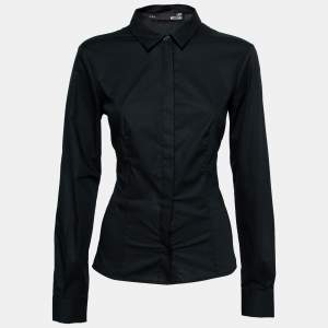 Love Moschino Black Cotton Laced-up Detail Button Front Shirt M