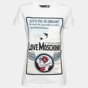 Love Moschino White Let's Fly Print Cotton T-Shirt M