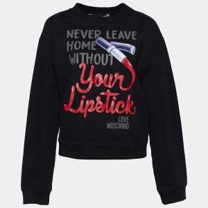 Love Moschino Black Lipstick Printed Cotton Knit Sweatshirt M