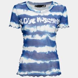 Love Moschino Blue Tye-Dye Effect Mesh T-Shirt S