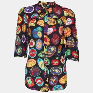 Love Moschino Multicolor Printed Silk Blend Neck Tie Detail Shirt S