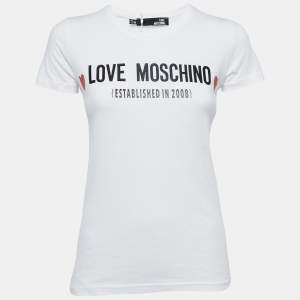 Love Moschino White Logo Printed Cotton Short Sleeve T-Shirt S