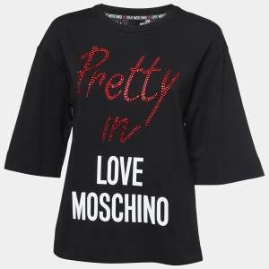 Love Moschino Black Logo Print Cotton Embellished T-Shirt S