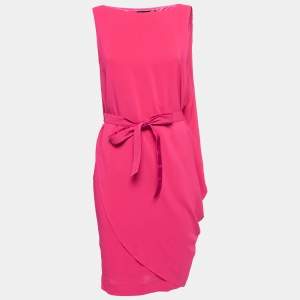 Love Moschino Pink Crepe Tie Detail Asymmetric  Sleeveless Midi Dress S