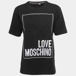 Love Moschino Logo Printed Black Cotton Crew Neck Half Sleeve T-Shirt S