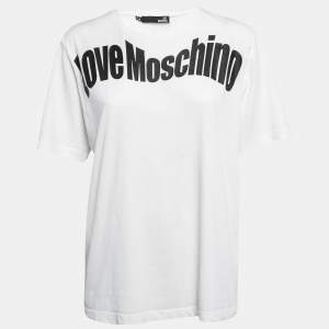 Love Moschino White Logo Printed Cotton Crew Neck Half Sleeve T-Shirt S