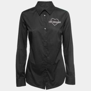 Love Moschino Black Cotton Rhinestone Embellished Logo Shirt M