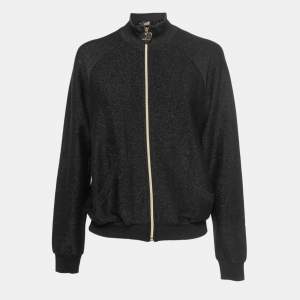 Love Moschino Black Lurex Knit Zip Front Jacket M