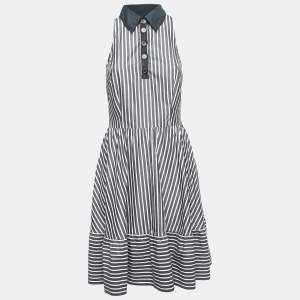 Love Moschino Grey Striped Cotton Contrast Detail Sleeveless Midi Dress M