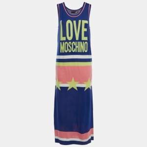 Love Moschino Blue Knit Logo Sleeveless Maxi Dress M