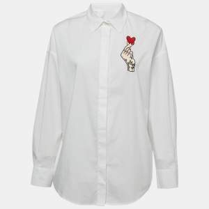 Love Moschino White Embroidered Cotton Full Sleeve Oversized Shirt M