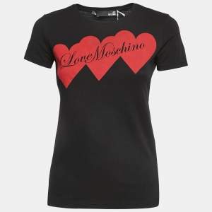 Love Moschino Black Logo Print Cotton Short Sleeve Slim Fit T-Shirt S