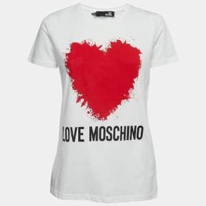 Love Moschino White Logo Heart Print Cotton Short Sleeve T-Shirt M