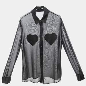 Love Moschino Black Chiffon Heart Patched Shirt L