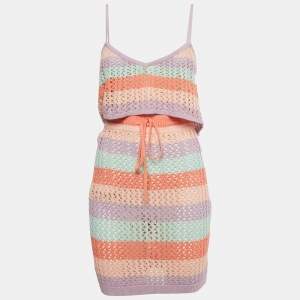 Lovers + Friends Pink/Blue Striped Crochet Skirt and Top L