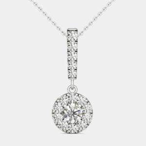 14K White Gold Natural Diamond Halo Stick Pendant Necklace (3/4 Ct)