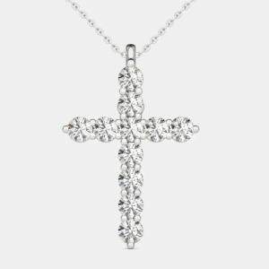 14K Hypoallergenic White Gold Natural Diamond Cross Pendant Necklace (1.00 Ctw)
