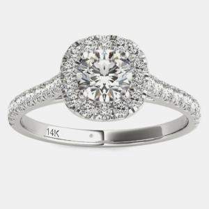 14K White Gold Natural Diamond Halo Engagement Ring (1.00 Ctw) US 7