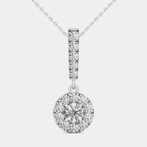14K White Gold Natural Diamond Halo Stick Pendant Necklace (0.50 Ctw)