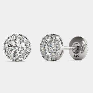 14K White Gold Natural Diamond Halo Screw Back Earrings (1.00 Ctw)