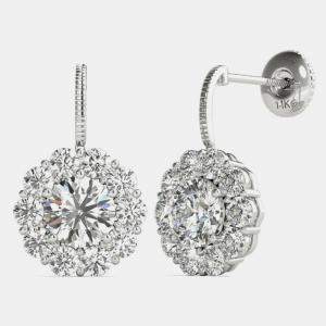 14K White Gold Natural Diamond Dangle Halo Screw Back Earrings (2.20 Ctw)