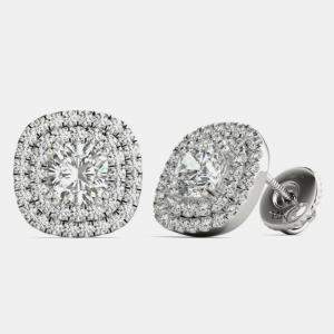 14K Gold Natural Diamond Double Halo Screw Back Earrings (1.00 Ctw)