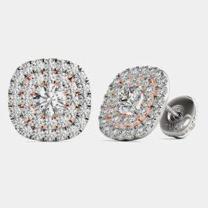 14K Gold Natural Diamond Double Halo Screw Back Earrings (1.00 Ctw)
