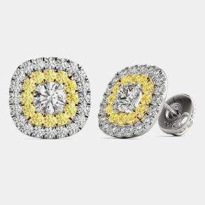 14K Gold Natural Diamond Double Halo Screw Back Earrings (1.00 Ctw)