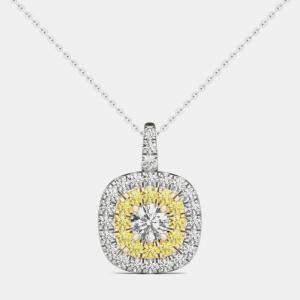 14K White Gold Natural Diamond Double Halo Pendant (1.00 Ctw)