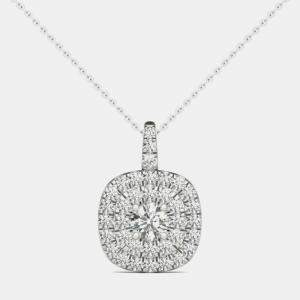 14K White Gold Natural Diamond Double Halo Pendant (1.00 Ctw)