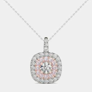 14K White Gold Natural Diamond Double Halo Pendant (1.00 Ctw)