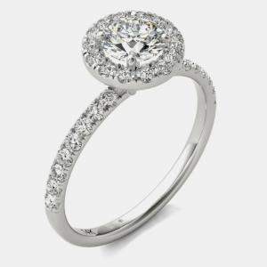 14K White Gold Natural Diamond Halo Engagement Ring (1.00 Ctw)