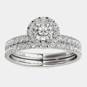 14K White Gold Natural Diamond Halo Wedding Ring Set (1.50 Ctw)