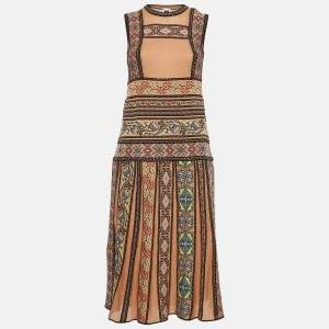 Pre Owned M Missoni Brown Floral Pattern Wool Blend Knit Midi Dress M