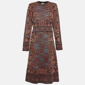 Pre Owned M Missoni Multicolor Patterned Knit Full Sleeves Midi Dress L