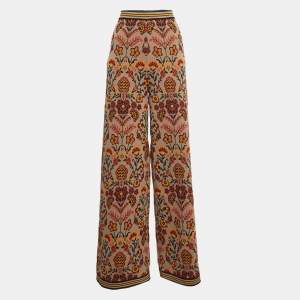 Pre Owned M Missoni Multicolor Floral Pattern Knit Wide Leg Pants L