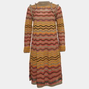 Pre Owned M Missoni Multicolor Patterned Knit Ruffle Detail Midi Dress L