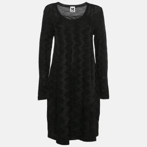 Pre Owned M Missoni Black Patterned Knit Full Sleeve Mini Dress L