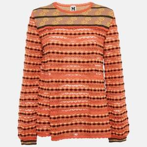 Pre Owned M Missoni Multicolor Patterned Knit Long Sleeve Top L