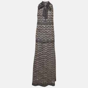 M Missoni Multicolor Pinhole Patterned Lurex Knit Tie-Up Neck Maxi Dress M