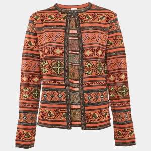 M Missoni Orange/Multicolor Patterned Knit Wool Blend Cardigan L