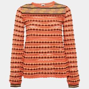 M Missoni Orange Pointelle Knit Long Sleeve Top S