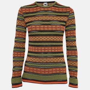 M Missoni Green/Orange Patterned Knit Long Sleeve Top S