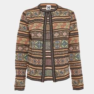 M Missoni Beige Floral Intarsia Knit Long Sleeve Cardigan S