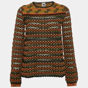 Pre Owned M Missoni Multicolor Patterned Wool Blend Long Sleeve Knit Top S