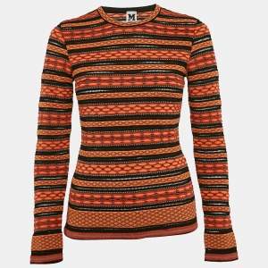 M Missoni Orange/Black Patterned Knit Top S