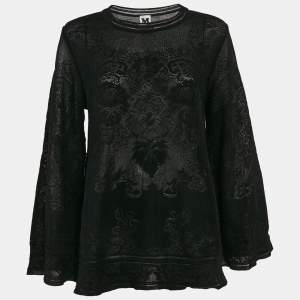 M Missoni Black Floral Knit Long Sleeve Top L